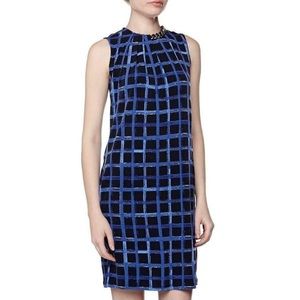 MICHAEL KORS Navy Blue Windowpane Checked Dress